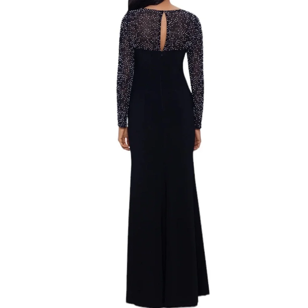 New Women’s Betsey And Adam Haisley Long Jersey Knit Beaded Dress Size 8